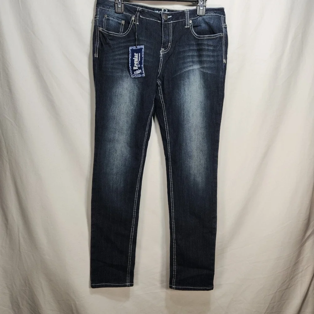 Reign Womens Jeans Sz‎ 13 Blue Low Rise Skinny Dark Wash Stretch NWT